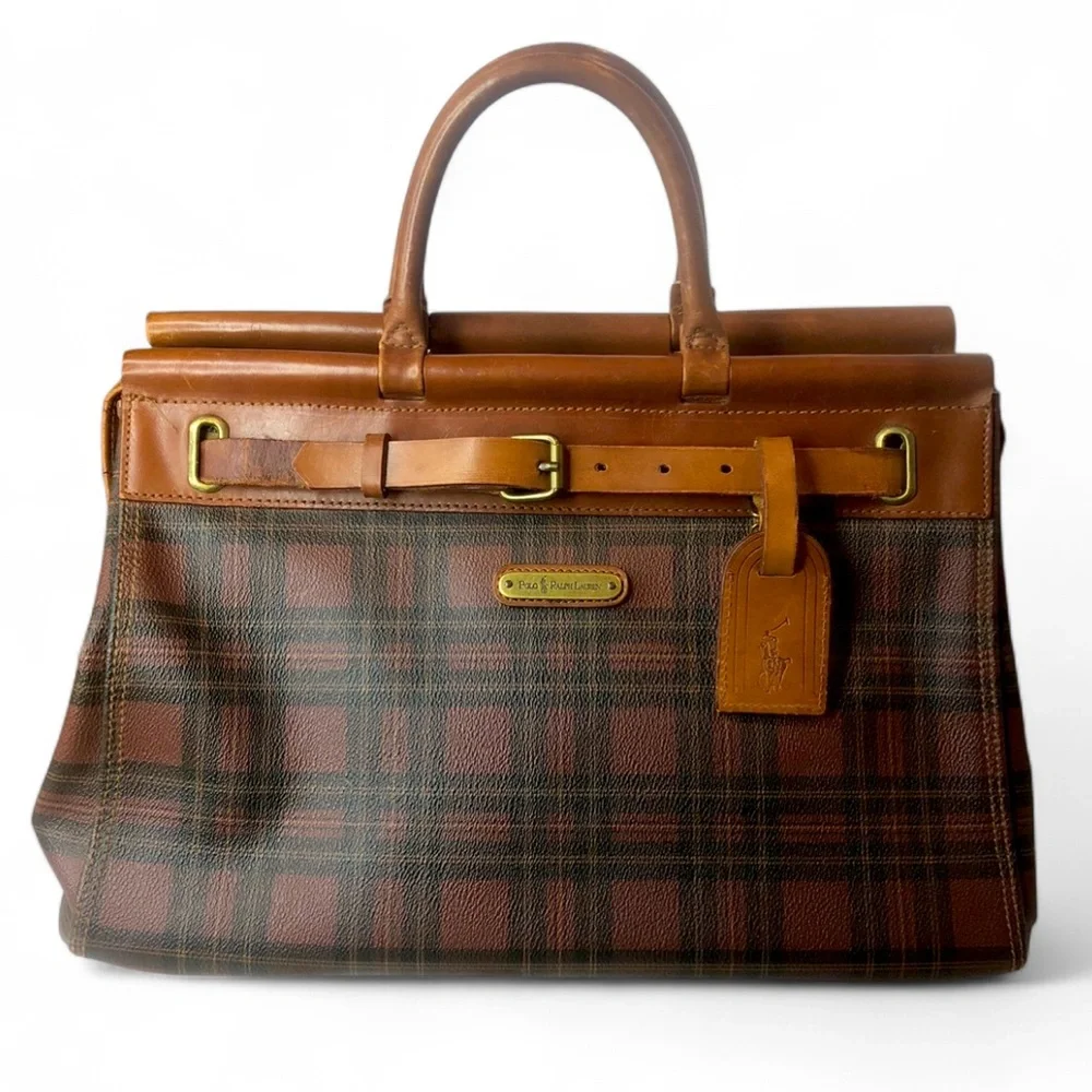 RALPH LAUREN Tartan Plaid Doctor's Boston Weekend Suitcase Briefcase Travel Bag
